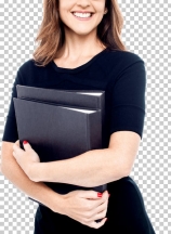 Smiling women holding folder in hand